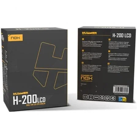 Nox Ventilador con Disipador CPU Nox Hummer H-200 LCD con Pantalla, 2 Ventiladores PWM 120mm, 6 Heatpipes, Compatible con Intel y AMD, Modelo NXHUMMERH200LCD